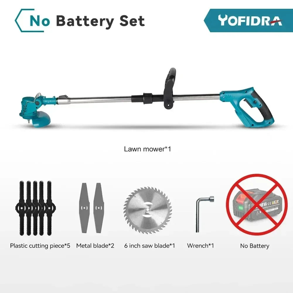 YOFIDRA Electric Lawn Mower Handheld Length Adjustable Cutter Cordless Garden Grass Cutting Trimmer For Makita 18V Battery