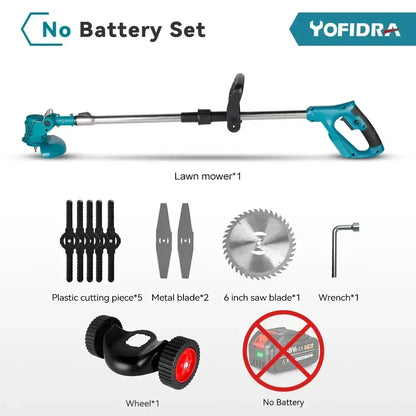 YOFIDRA Electric Lawn Mower Handheld Length Adjustable Cutter Cordless Garden Grass Cutting Trimmer For Makita 18V Battery