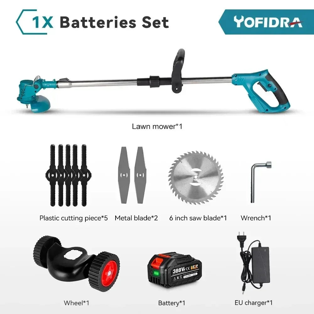 YOFIDRA Electric Lawn Mower Handheld Length Adjustable Cutter Cordless Garden Grass Cutting Trimmer For Makita 18V Battery